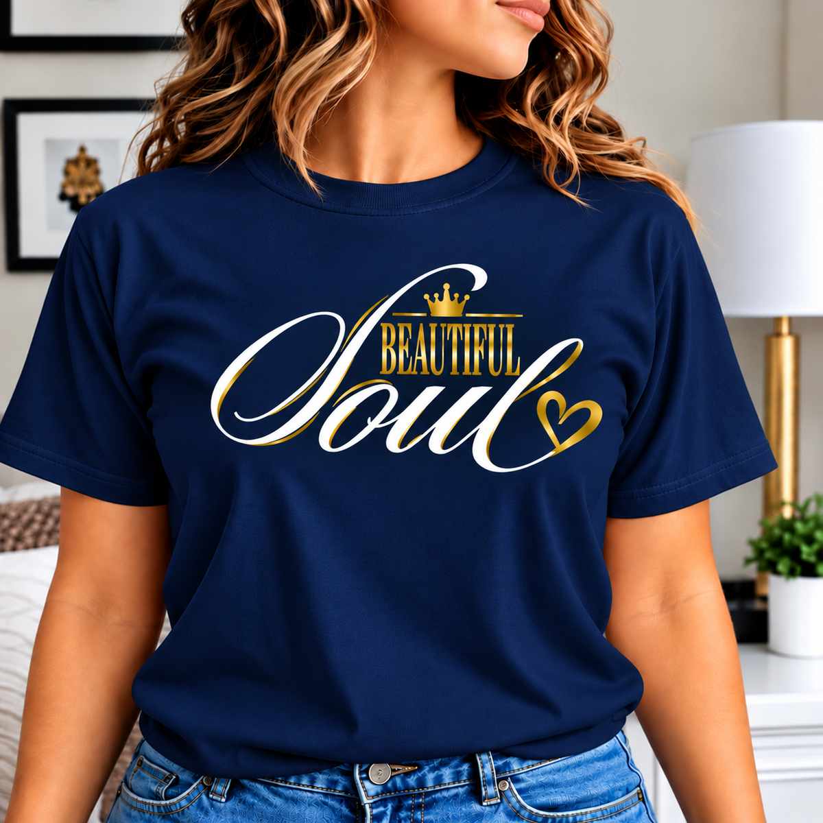 Beautiful Soul Inspirational Women’s T-Shirt – Crown & Heart Graphic Tee