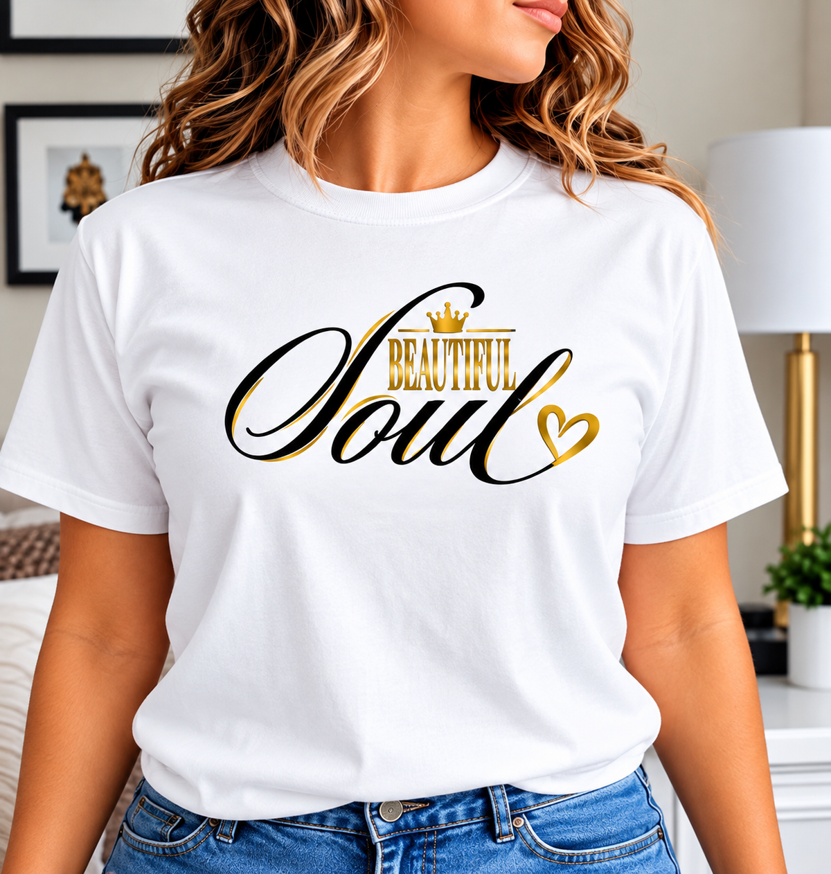 Beautiful Soul Inspirational Women’s T-Shirt – Crown & Heart Graphic Tee