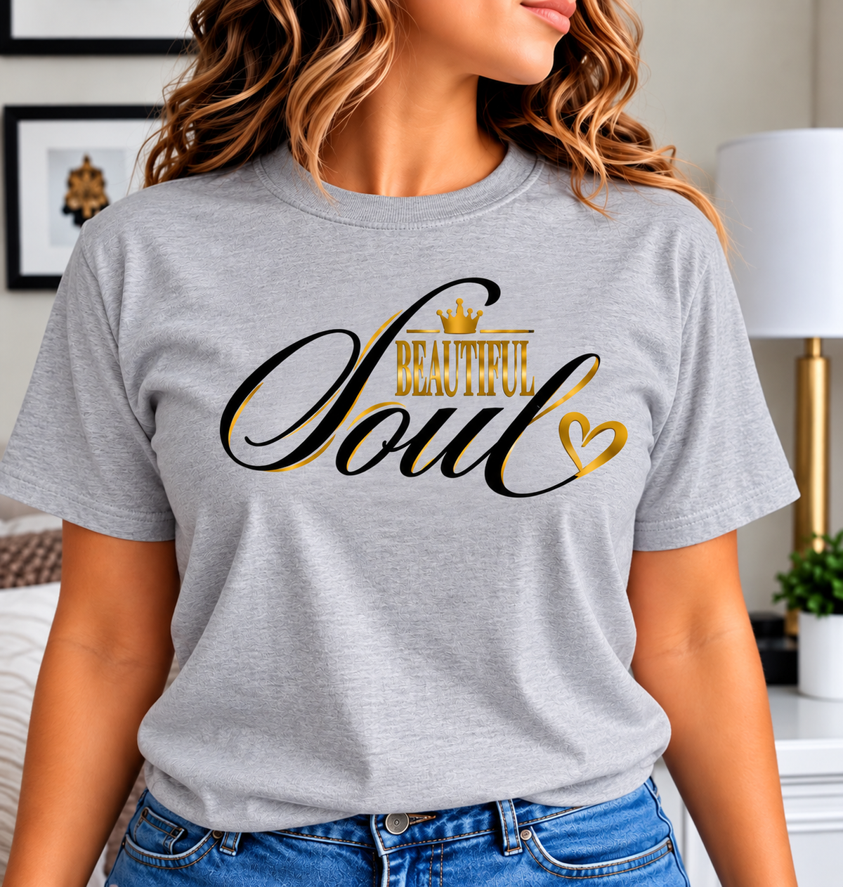 Beautiful Soul Inspirational Women’s T-Shirt – Crown & Heart Graphic Tee