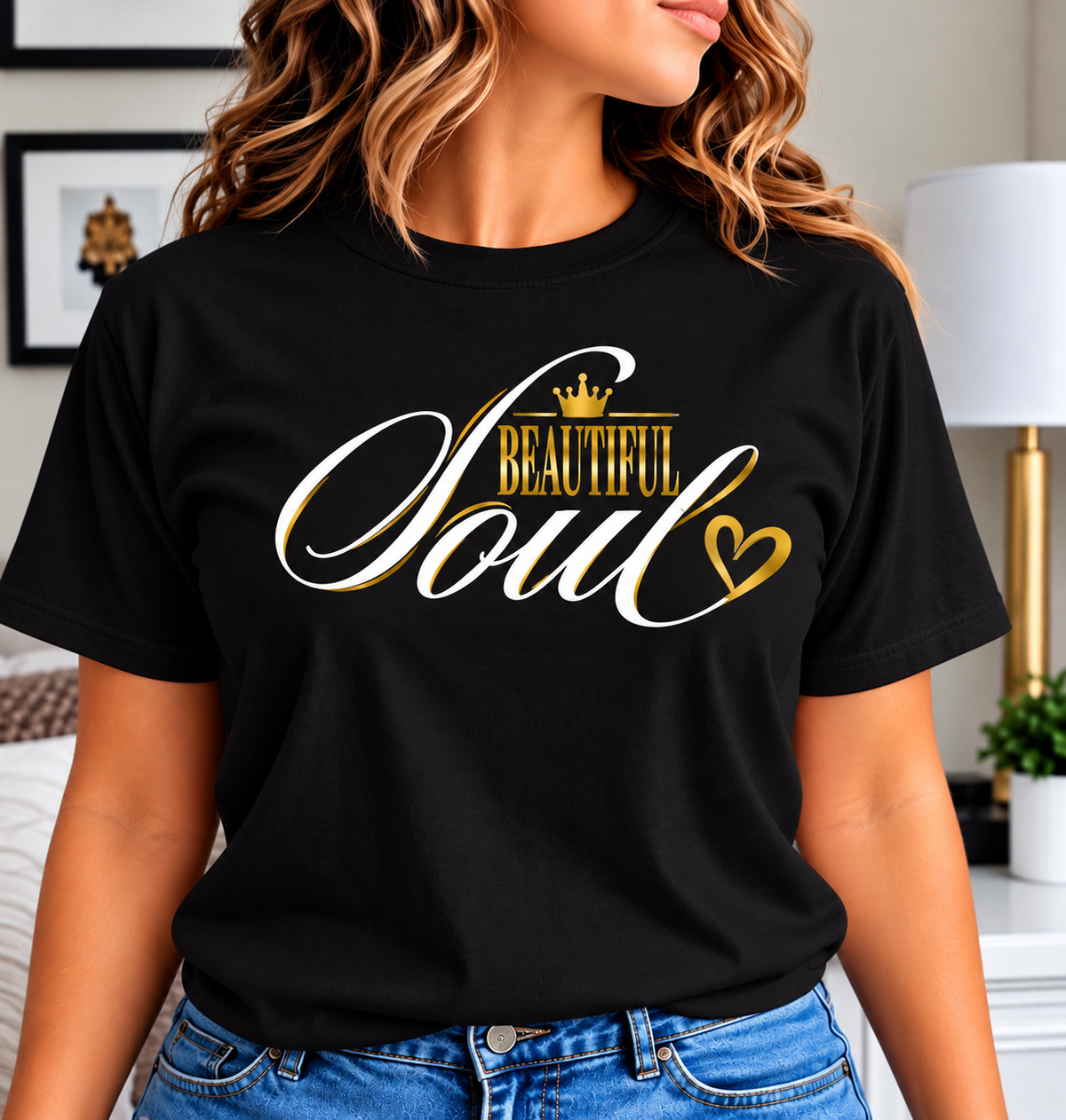 Beautiful Soul Inspirational Women’s T-Shirt – Crown & Heart Graphic Tee