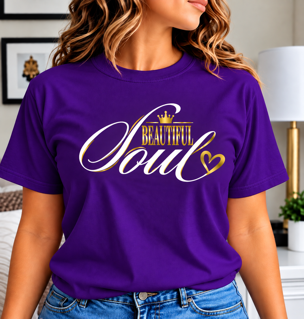 Beautiful Soul Inspirational Women’s T-Shirt – Crown & Heart Graphic Tee