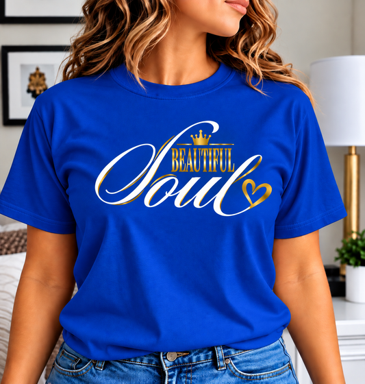 Beautiful Soul Inspirational Women’s T-Shirt – Crown & Heart Graphic Tee