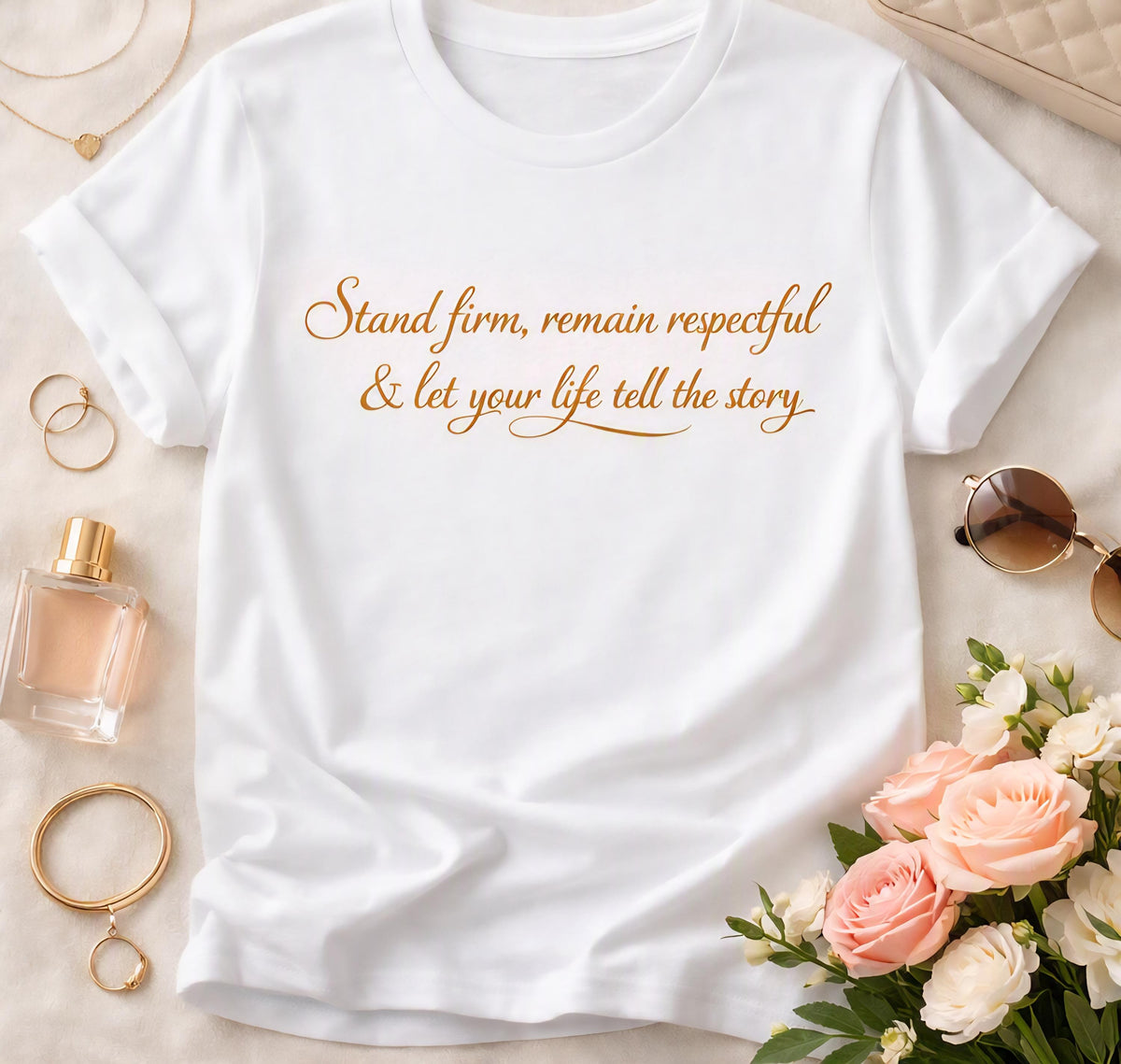 Inspirational Gold Script T-Shirt • Christian Affirmation Tee, 100% Cotton, Unisex Fit