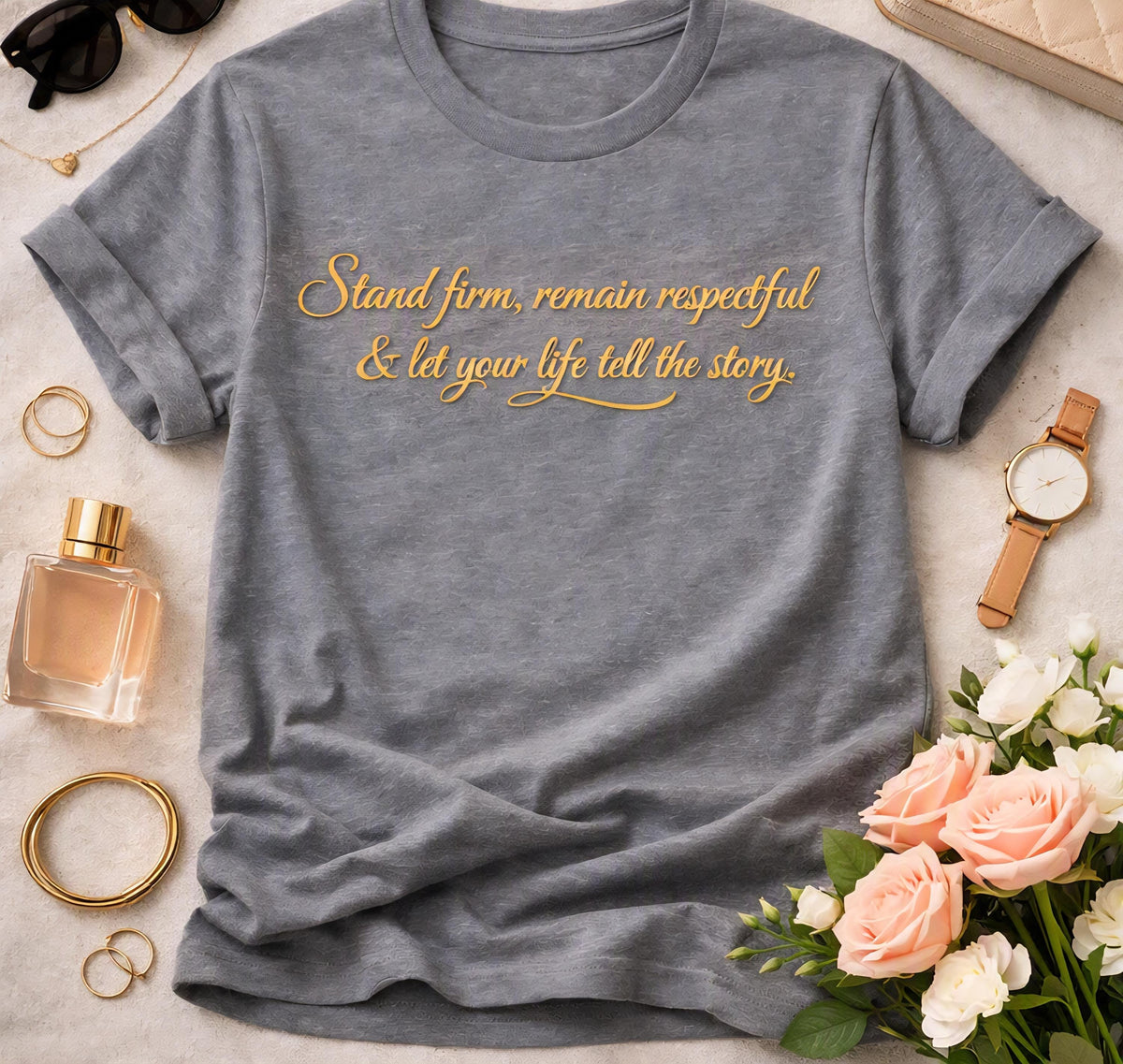 Inspirational Gold Script T-Shirt • Christian Affirmation Tee, 100% Cotton, Unisex Fit